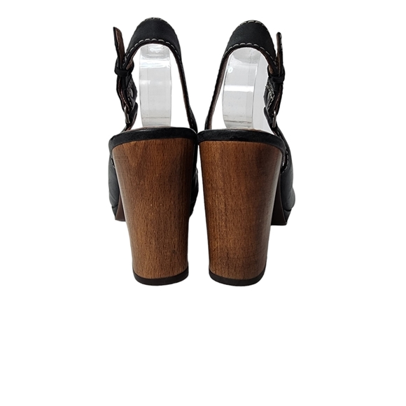 Fossil Slingback Peeptoe Block Heels Black Leather 7 - Picture 6 of 11